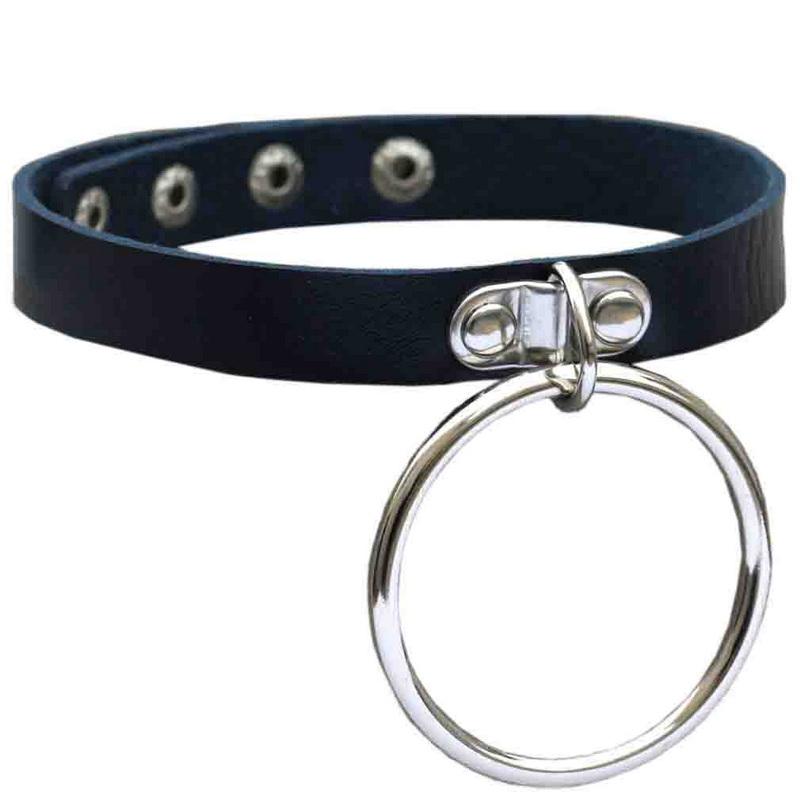 Sweetheart Vintage Punk Rock O Ring Spikes Pendant PU Leather Choker Collar Female Gothic Neckband Clavicle Necklace Adjustable for Women Men Jewelry