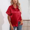 Женский летний топ, однотонная блузка с коротким рукавом, свободные повседневные женские офисные атласные рубашки с лацканами, большие размеры