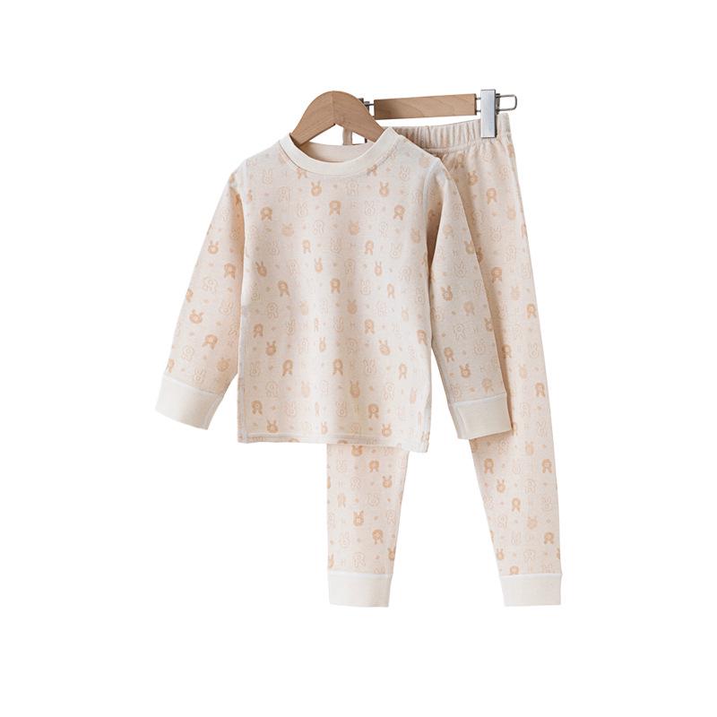 Colored Cotton Kids' Underwear & Pajama Set - Round Neck, Warm Autumn & Winter Wear for Girls and Boys