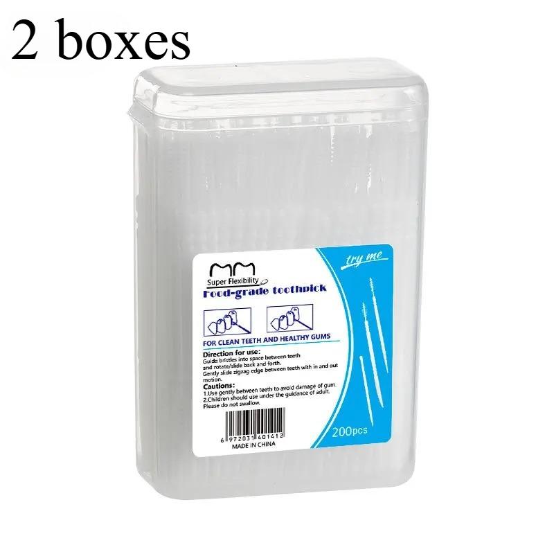200pcs Plastic Double-headed Disposable Toothpicks Ultra Fine Interdental Brush Dental Flossing Head Oral Hygiene Tool