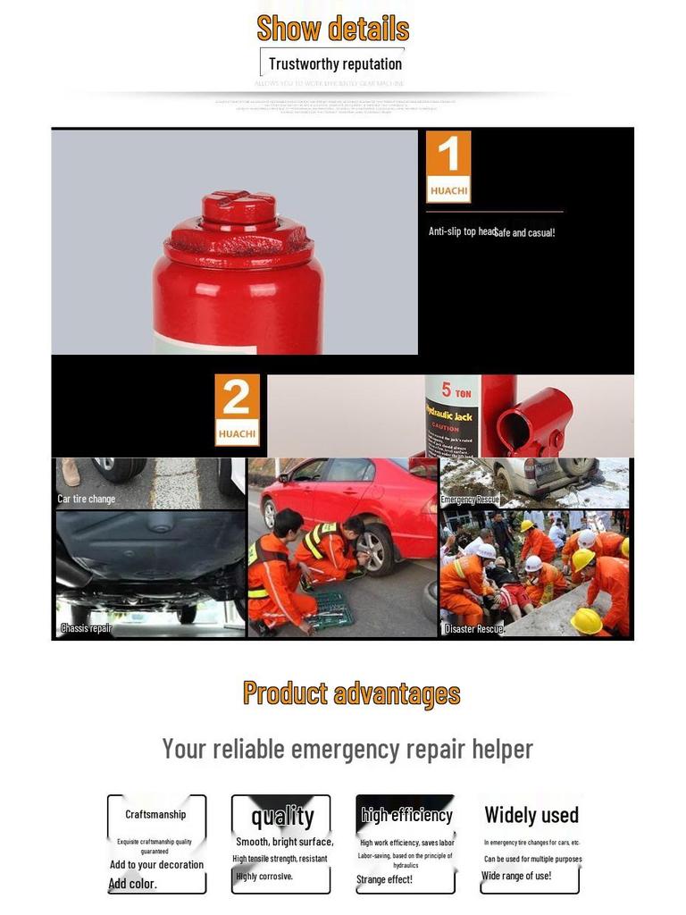 Гидравлический вертикальный автомобильный домкрат (2Т/5Т/10Т) для экстренных ситуаций на дороге