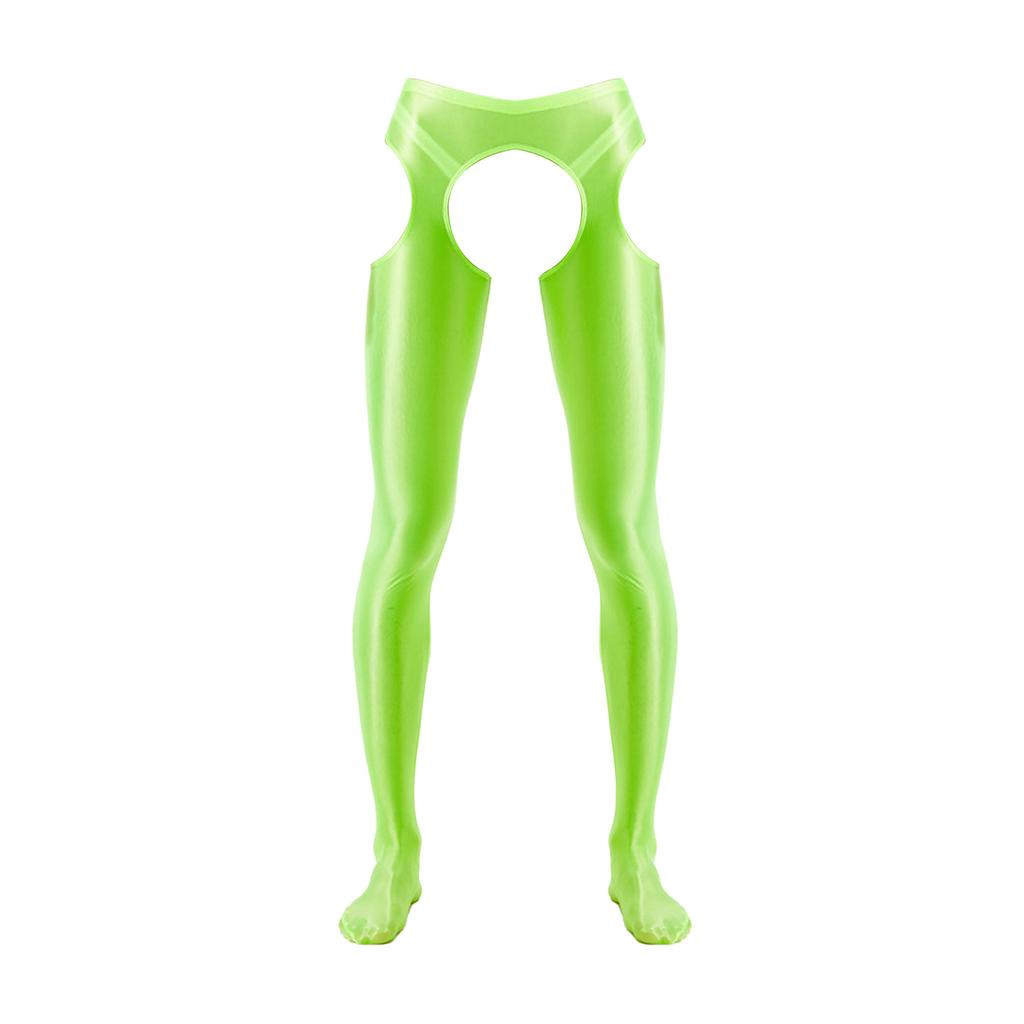 Mens Cutout Crotchless Pantyhose Glossy Mid Waist Tights Leggings