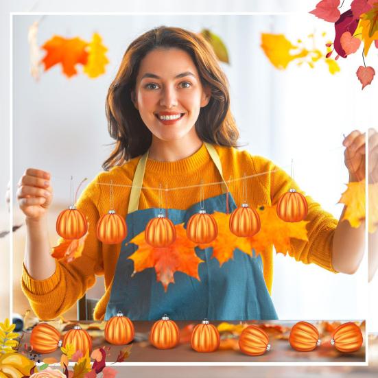 12Pcs Fall Mini Pumpkin Balls Hanging Thanksgiving Pumpkin Ornament Halloween Christmas Tree Decoration Farmhouse Home Party Decor