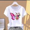 (Asian Size) Graphic Tee Casual T Clothing Print Female Butterfly Lovely Trend Cute 90s Casual Women's Top Fashion Short Sleeve T-shirt