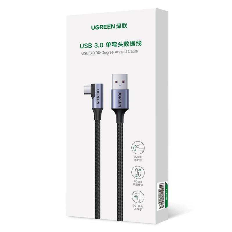 Ugreen Us385 Usb-A / Usb-C 90º 5Gb/S 3A 1M Angled Cable - Black