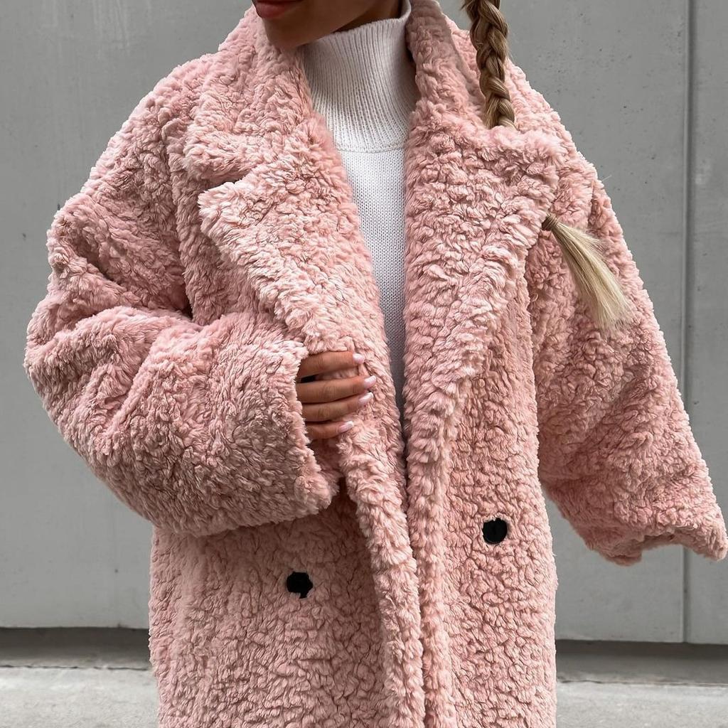 BITCED Autumn/Winter Women's Temperament Commuter Coat Long Sleeve Lapel Plush Coat for Women