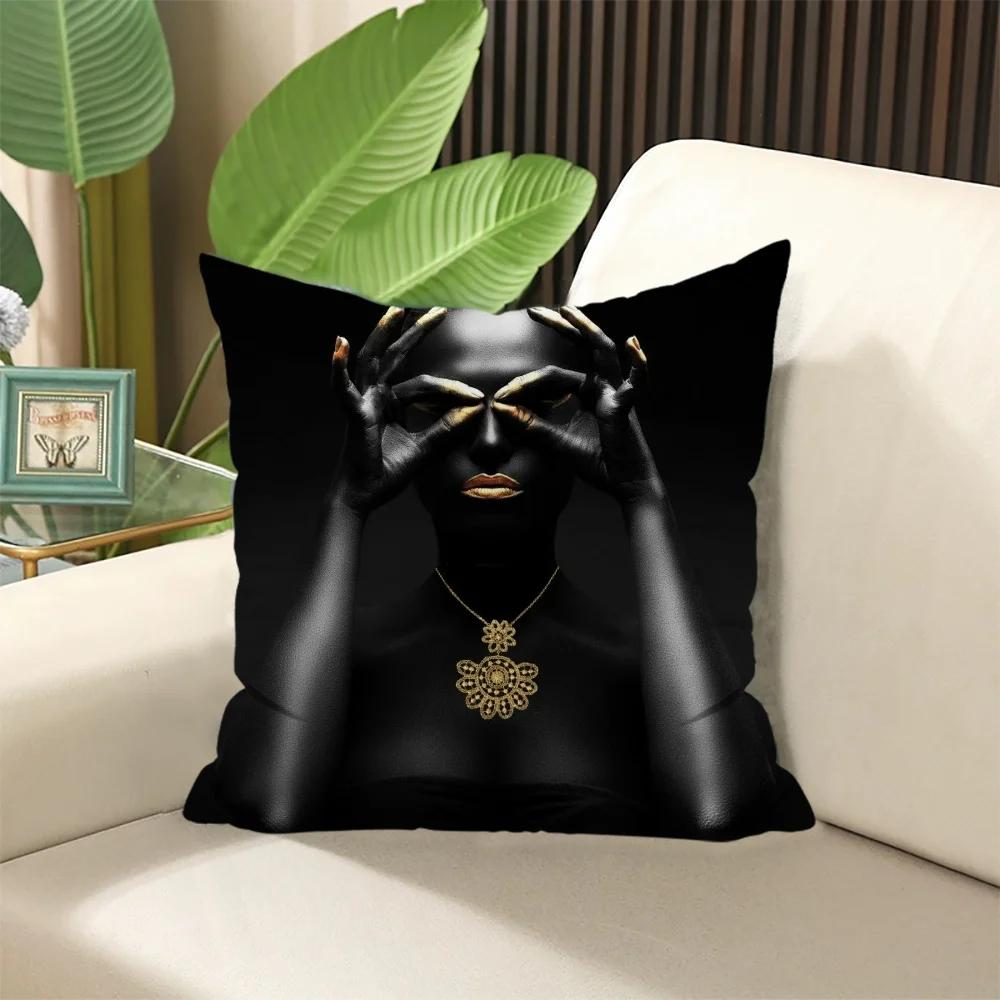 Элегантные наволочки на подушки для комнаты Черно-золотая африканская леди Подушка для сна Наволочка × Декоративные подушки Диван × Мягкие