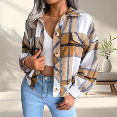 Женская куртка Yousheng осень-весна, контрастный клетчатый принт, отложной воротник, однобортная модель, ложные карманы, длинные рукава, свободное пальто для поездок на работу и свиданий