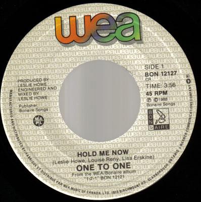 7-дюймовая пластинка ONE TO ONE Hold Me Now BON12127 WEA 1988 Канада Танцевальная Электроника Б/у
