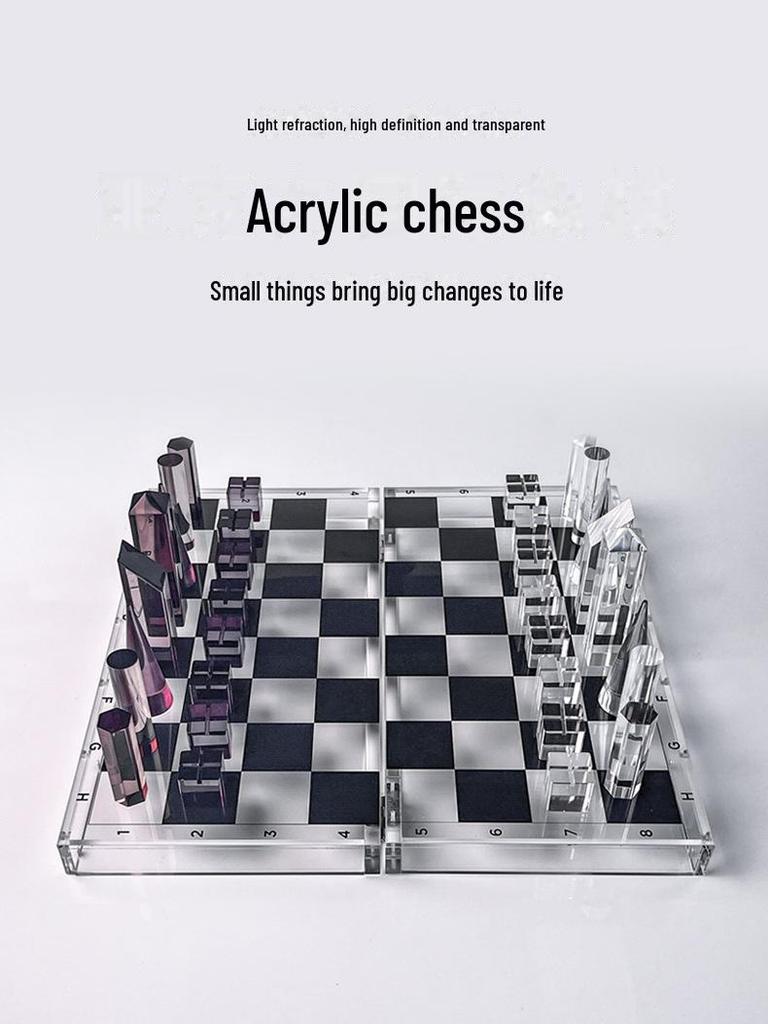 Transparent Acrylic Chess Set: Wear-Resistant Pieces & Plexiglass Board for a Luxurious Desktop Game Experience