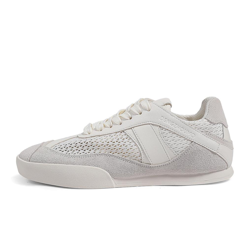 25 Flat Bottom Color Matching Breathable Round Head White Shoes Women'S Trend Fashion Versatile Lace-Up Retro Simple German Training Shoes