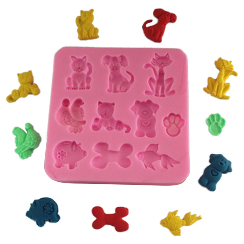 Silicone Molds Cats Dogs Bones for Fondant Candy Biscuit Chocolate