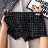 Мужские модные боксеры-брифы из чистого хлопка в клетку - Дышащее нижнее белье с квадратными штанинами