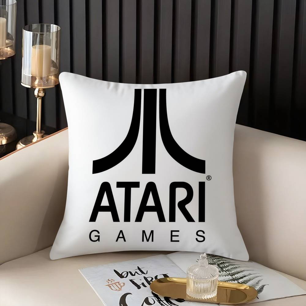 Classic A-AtariS Game Logo Pillow Case Home Dorm Chair Back Short Plush Double-sided Printing Office Nap Time Cushion Cover