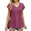 Летняя новая однотонная футболка с V-образным вырезом, в полоску, свободного кроя, с коротким рукавом, топ для женщин