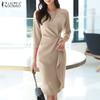 Women Casual O-neck Half Sleeve Summer Slim Waist Dress