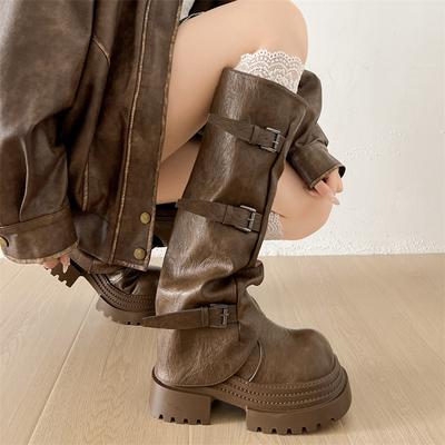 Черные ретро ботфорты на тонкой платформе до колена женские ботинки 2025 новая осень с юбкой брюками ботинки