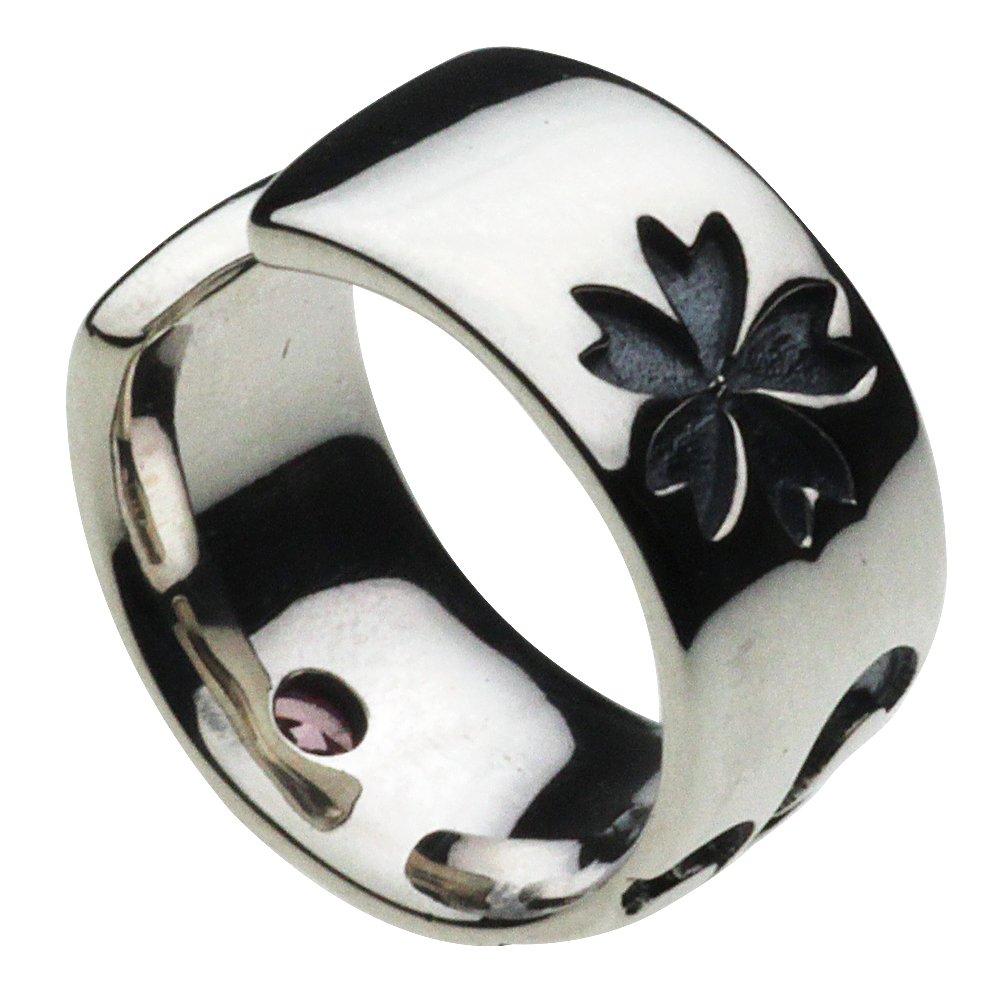 Серьга-кафф с японским узором «Водный поток» и цветущей вишней, розовое цирконие, серебро 925 пробы, e0198 [Cenote] [Серебряные аксессуары]