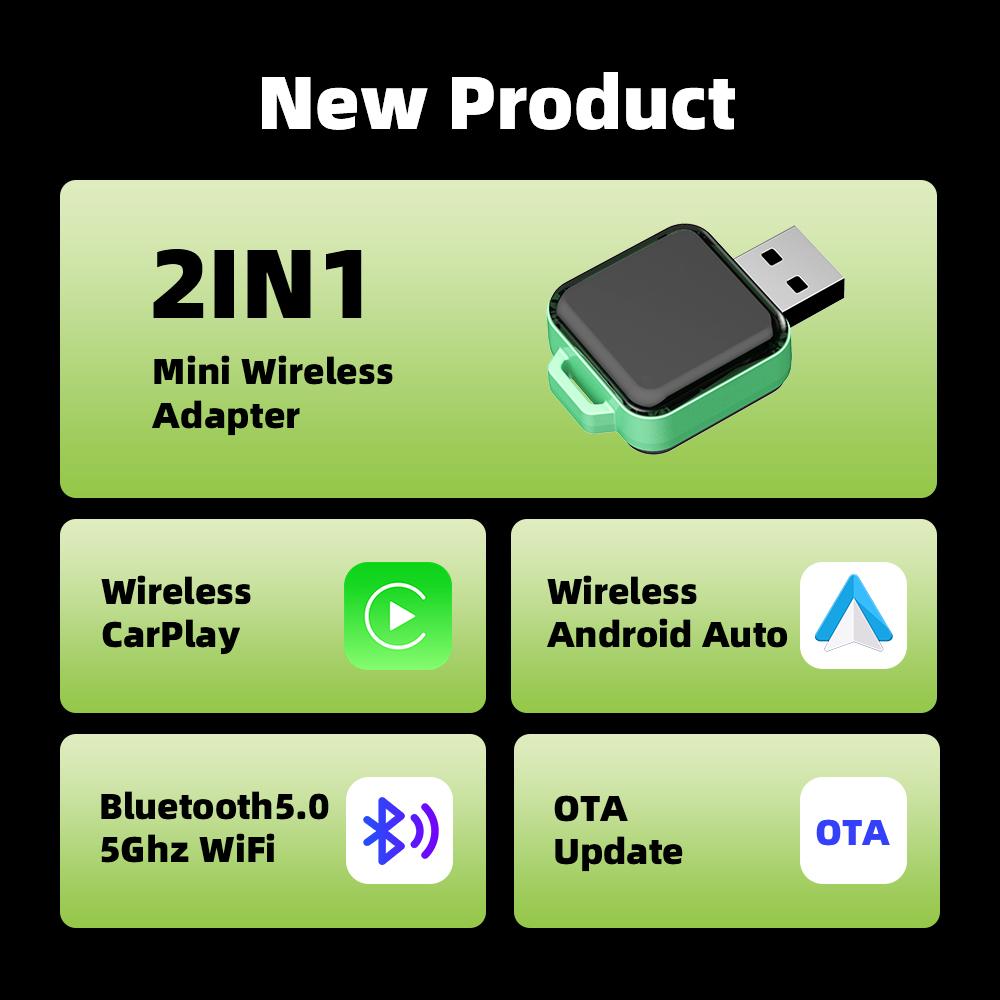 Беспроводной адаптер CarPlay 2 в 1 для Apple iPhone Android, быстрое подключение проводного адаптера Carplay Smart AI Box