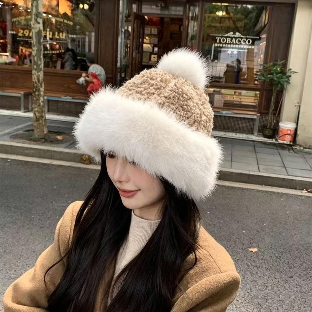 Ear Covering Plush Winter Hat Faux Lambswool Pom Pom Hat Gifts Basin Hats Cold Weather Wear