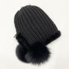 Kids Warm Winter Hats Natural Mink Fur Knitted Beanies 3 Balls Stylish Outdoor Snow Earflap Hats