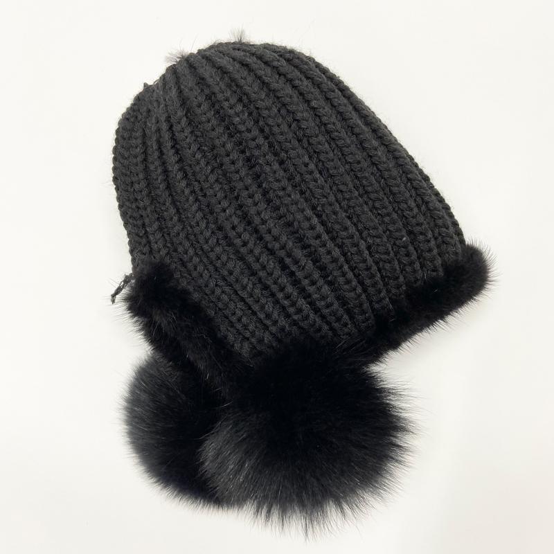Kids Warm Winter Hats Natural Mink Fur Knitted Beanies 3 Balls Stylish Outdoor Snow Earflap Hats