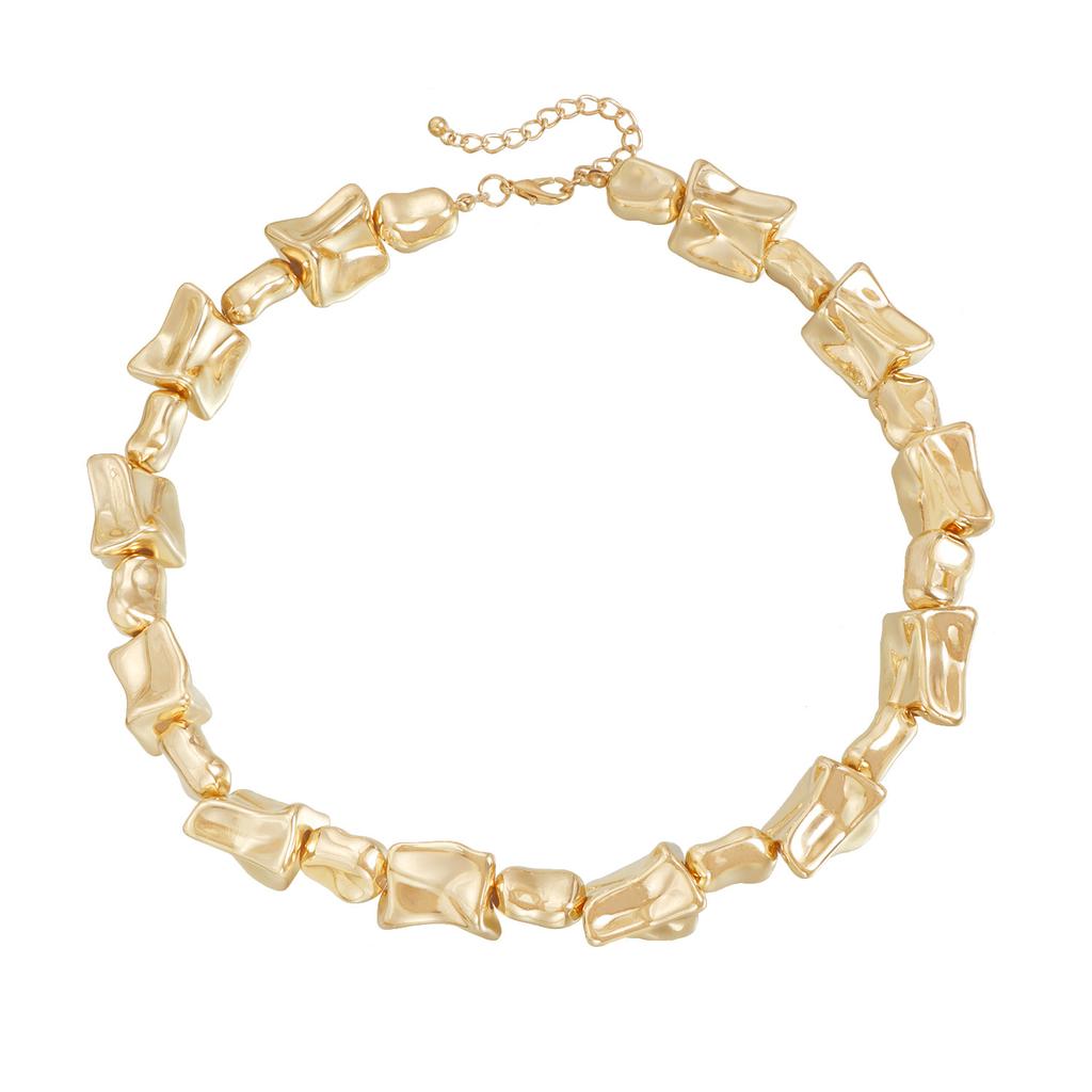 Light Luxury Geometric Shaped Necklace Irregular Metal Texture Clavicle Beaded Necklace