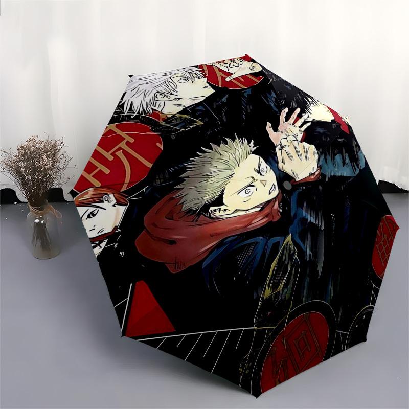 1 шт. Внешний зонт с персонажами Jujutsu Kaisen - Автоматическое открытие/закрытие, 3-складной дизайн, 8-спицевый железный каркас - Идеальный подарок для фанатов, путешественников, на каждый день