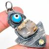 Natural Russian Dendritic,Evil Eye Stone 925 Sterling Silver Pendant 2.76" MP-230