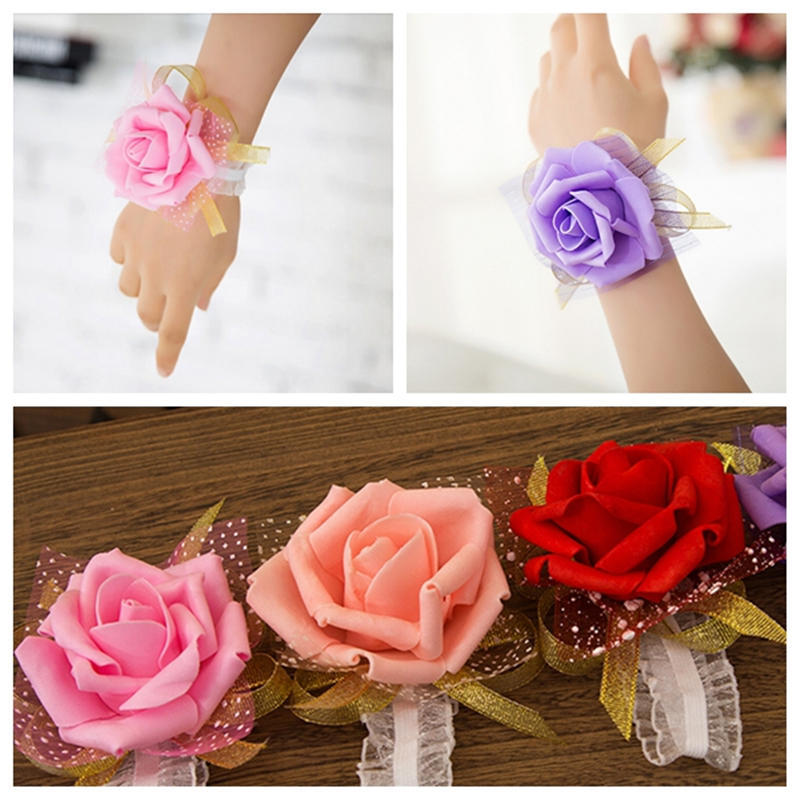 Корсаж на запястье невесты, свадебный браслет с розами, шелковые цветы, лента