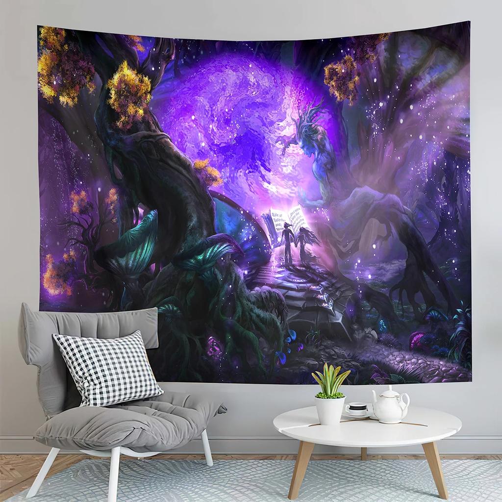 Fairy Tale Forest Tapestry Full Moon Night Red Mushroom Living Room Bedroom Dormitory