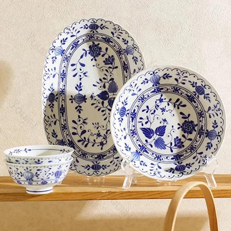 Керамические тарелки в стиле ретро в китайском стиле, элитный ресторан, десерт, салатник, домашняя вкусная посуда, миски для рамэна, изысканная столовая посуда