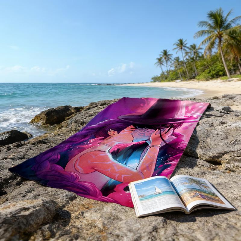 1pc KPop Demon Hunters19 Beach Towel, Beach and Seaside Swimming Pool Equipment, Fashion Pattern, Rectangular, Travel Essentials