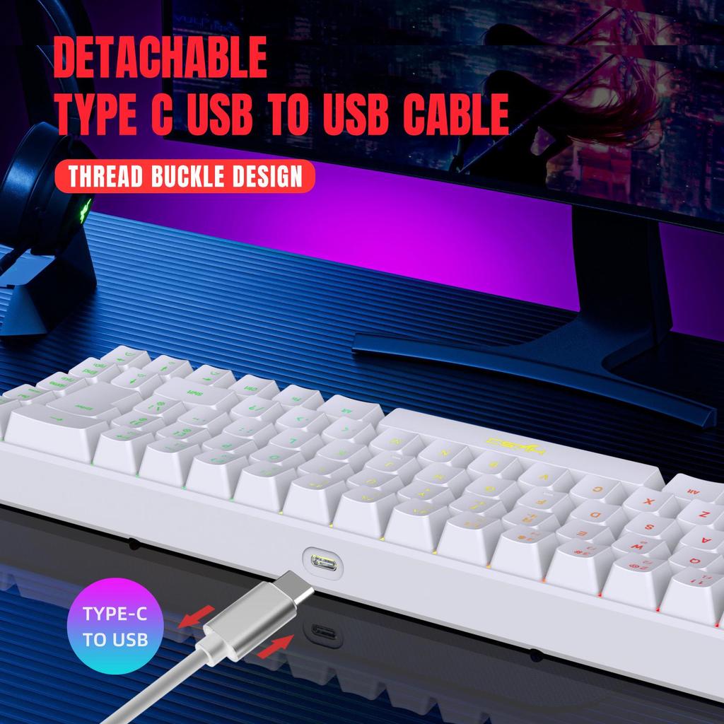 RGB Backlit 68-Key Wired Gaming Keyboard with Mechanical Feel & ABS Material