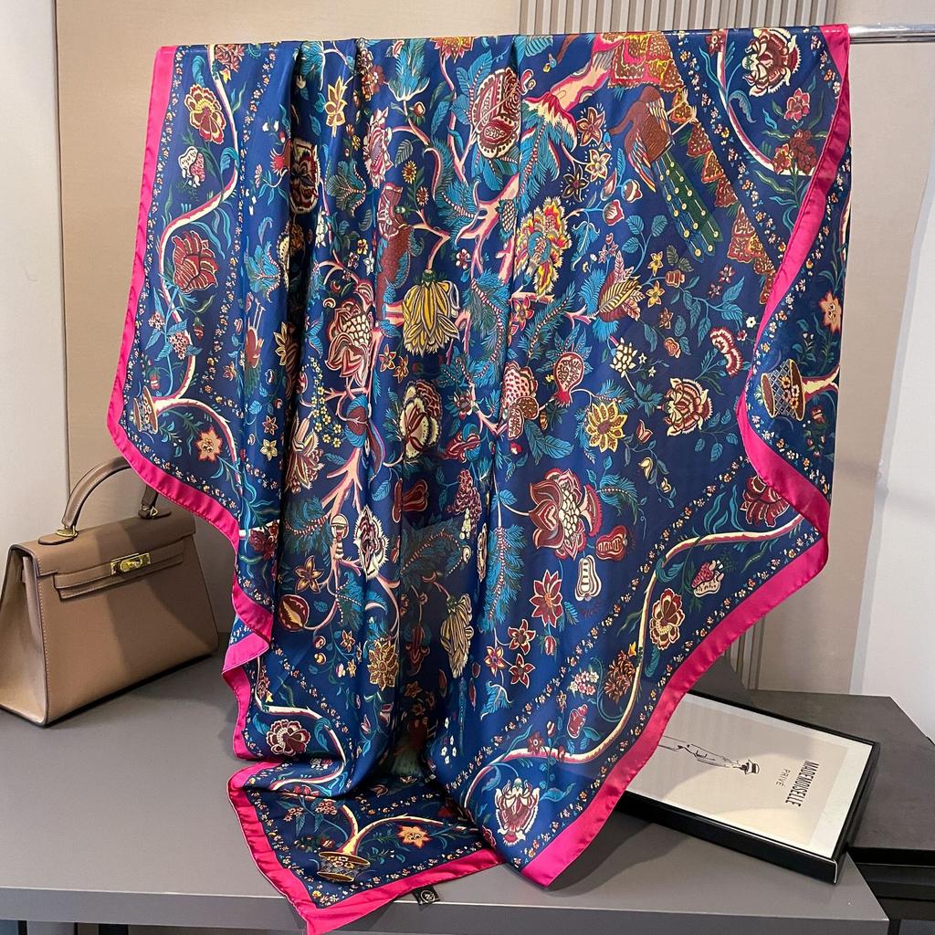 110cm Large Shawl Silk Square Scarf for Women Luxury Print Hijab Bandana Muslim Headband Wrap Beach Stoles Foulard Echarpe