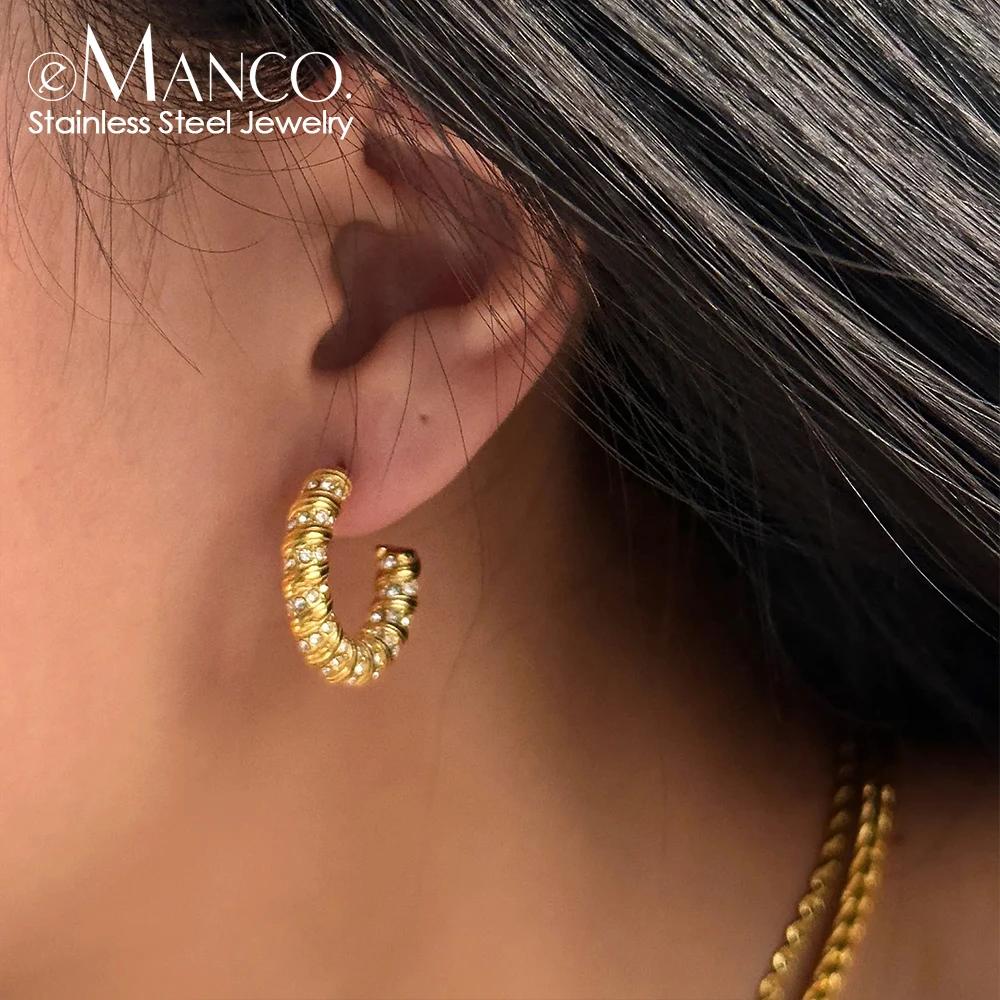 Stainless Steel ACC Gold-Plated Geometric Threaded Hoop Earrings for Women