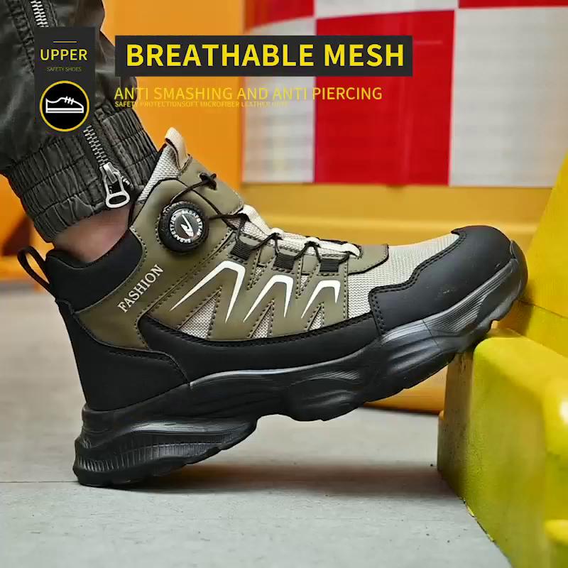 Новые модные рабочие защитные ботинки с вращающимися боковыми кнопками, мужские легкие неразрушимые ботинки со стальным носком, кроссовки с защитой от проколов, размеры 37-48