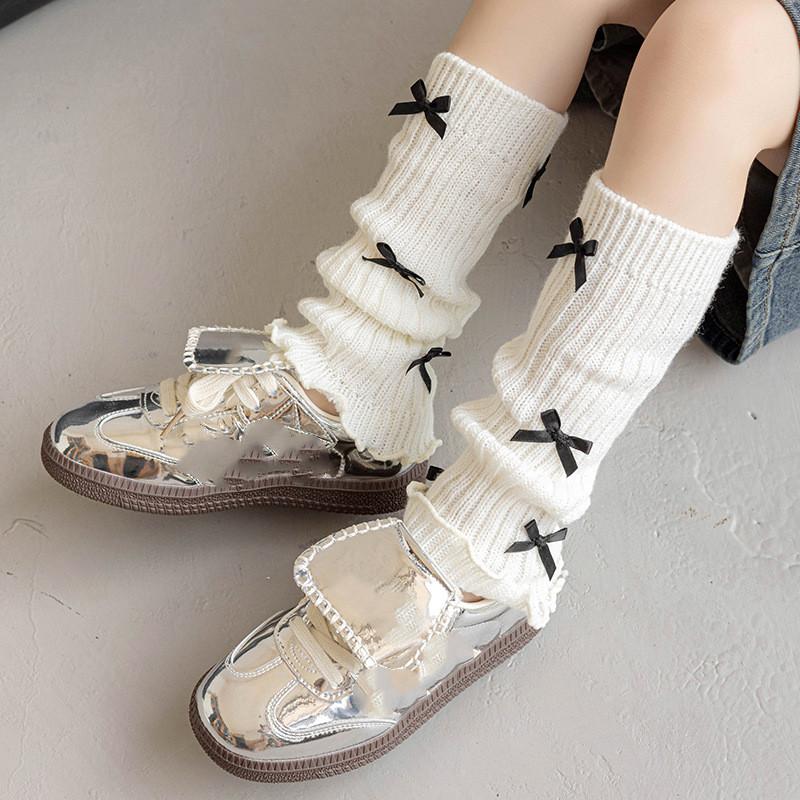 1 пара осенних теплых гетр для детей, шикарные милые балетные носки с бантом из трикотажной пряжи, зимние модные милые ворсовые носки, гетры