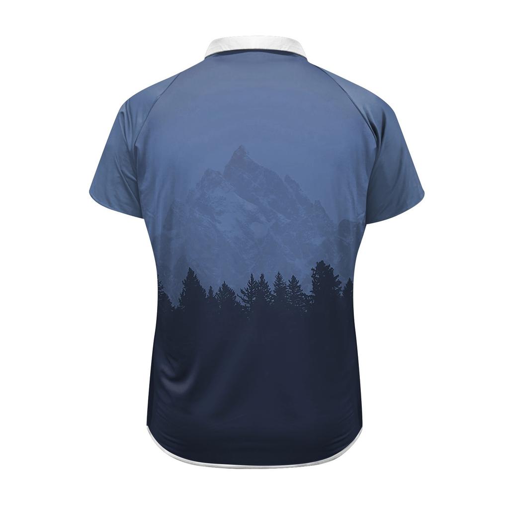 Men's Three Button Printed Lapel Short Sleeve Shirt Top