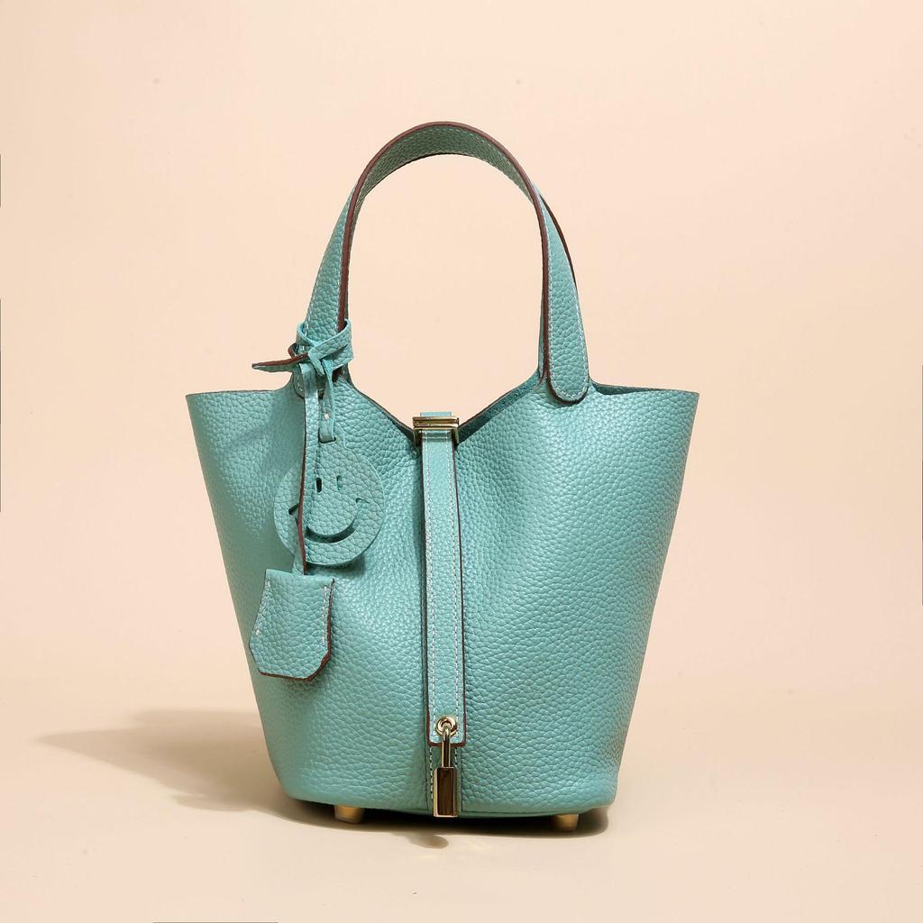 2024 Женская сумка-ведро из натуральной кожи с узором личи - Осенне-зимняя сумка-корзина для овощей