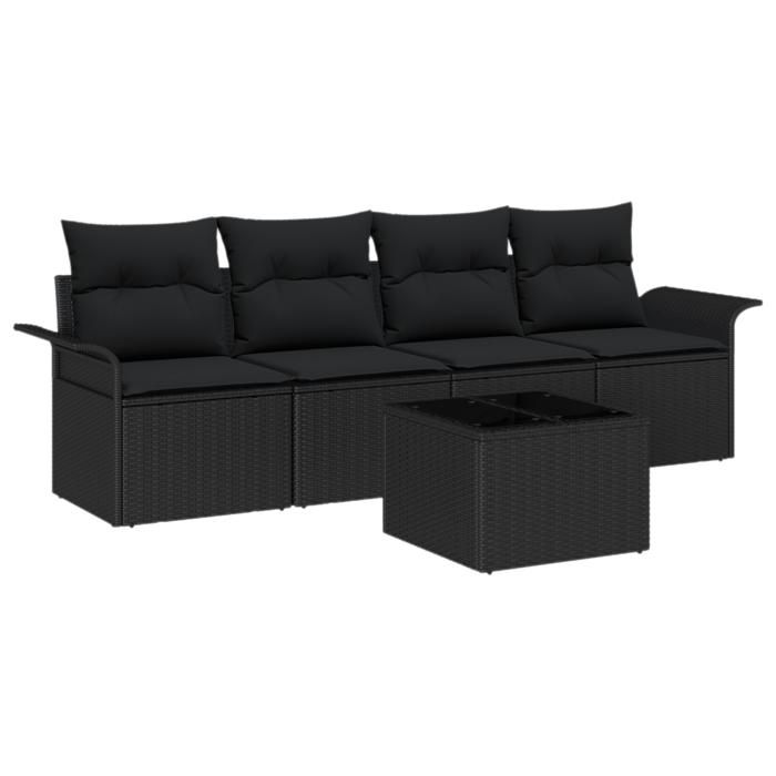 VidaXL Ensemble de 5 pièces de canapé de jardin avec coussins noirs en rotin synthétique 3345233