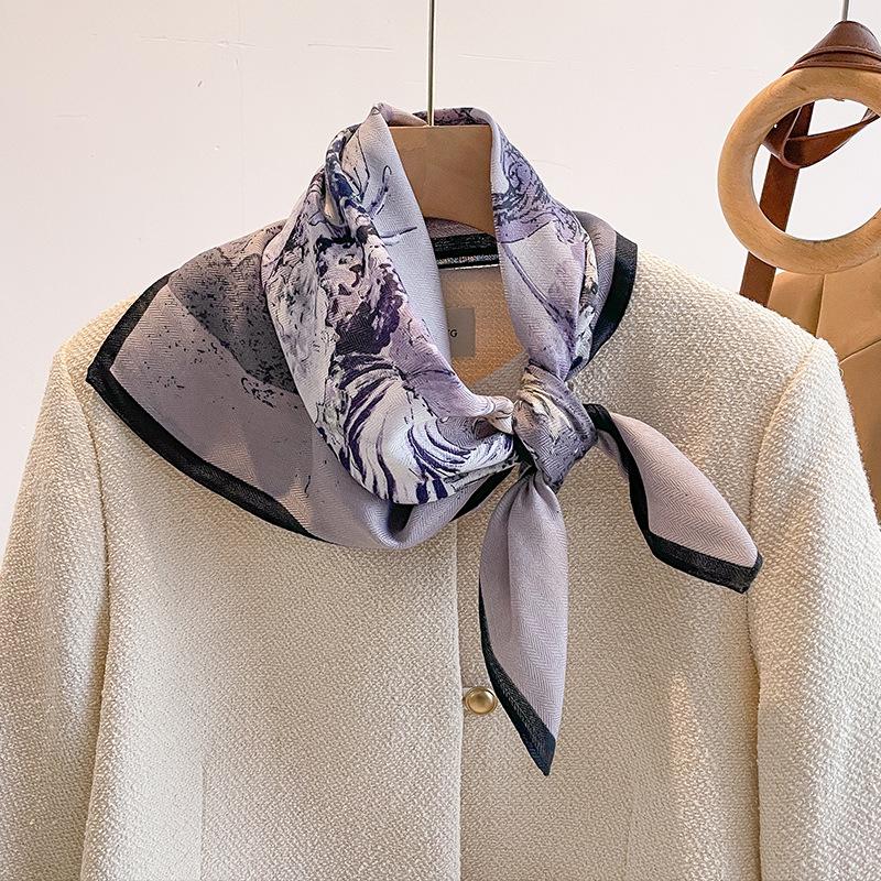 Chessboard plaid 71CM cotton and linen silk scarf small square scarf women's spring and autumn summer thin scarf scarf linen headscarf belt