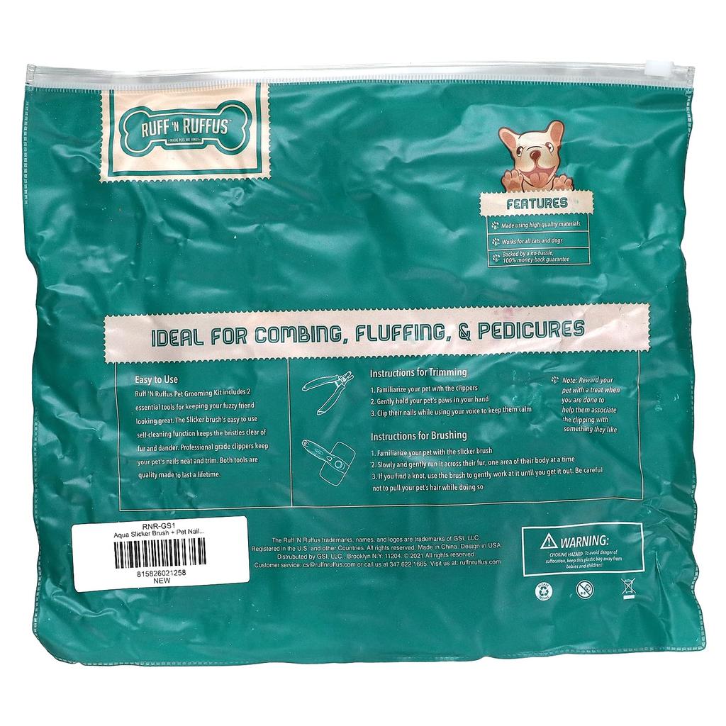 Ruff 'N Ruffus Набор для груминга для кошек и собак, Аква, 1 щетка, 1 машинка для стрижки