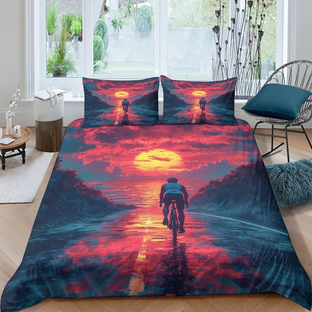 Пододеяльник «Велосипедист» для малышей Постельное белье «Горный велосипед» для подростков и взрослых Пододеяльник с акварельным рисунком