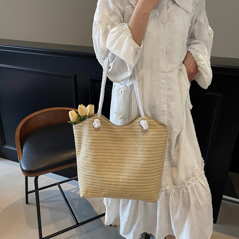 Летняя новая цветная полосатая соломенная сумка женская большой вместимости темпераментная простая сумка на плечо отпуск досуг пляжная сумка