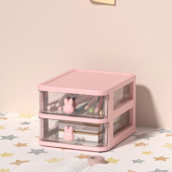 Storage Box Plastic Drawer Desk Organizer Clear Multi-Layer Desktop Storage Box with Bunny Handles Large Capacity Office Supplies