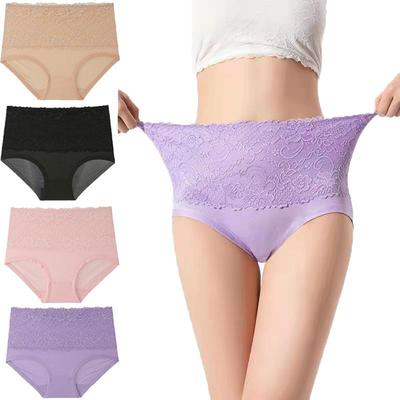 Женские трусики с дышащей кружевной отделкой, однотонные трусы с высокой талией Fat Plus M-6xl