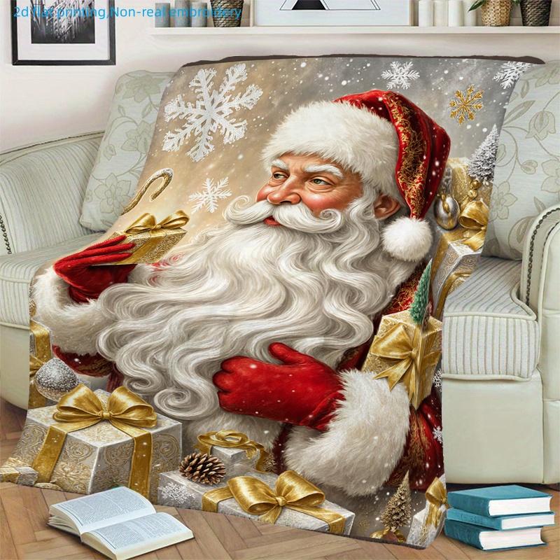 1pc Santa Claus Christmas Gift Snowflake Printed Blanket, Festive Atmosphere, Multiple Sizes Available, Autumn Thanksgiving Christmas Nap Blanket, Sui
