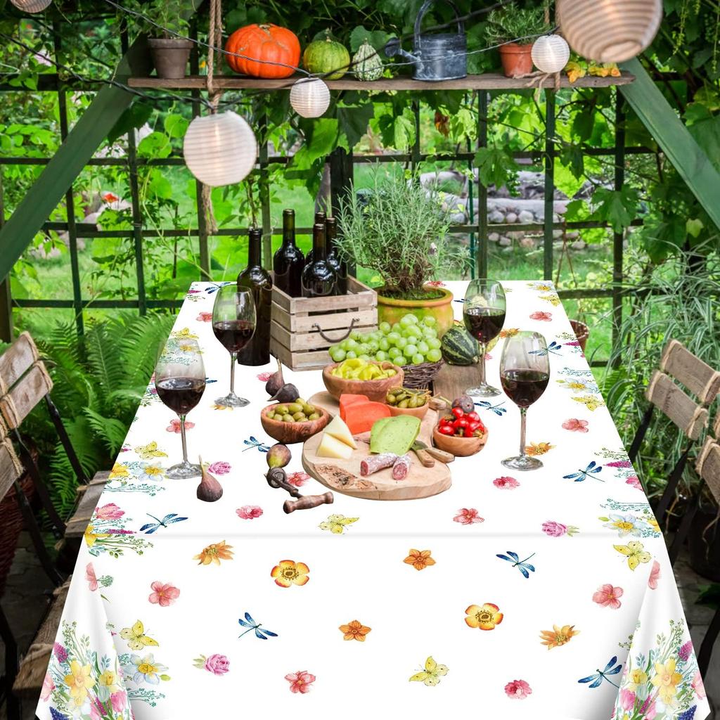 4 Pack Summer Floral Plastic Tablecloth Watercolor Wild Flowers Table Cover Spring Disposable Plastic Tablecloth Picnic Table Cloth Flower Party
