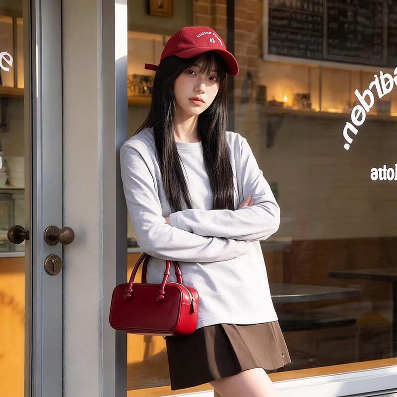 Женская хлопковая футболка SPAO свободного кроя с длинным рукавом